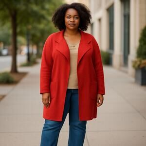 J. Crew 365 Women's Red XXL Juliette Collarless Sweater Blazer Merino Wool Blend